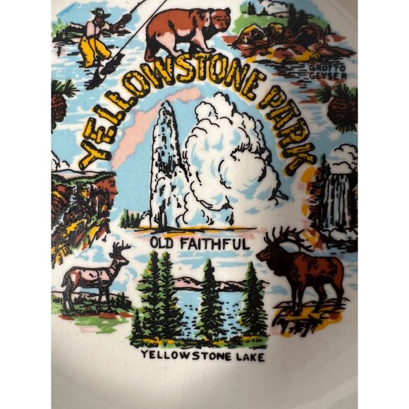 Vintage Yellowstone Park Souvenir Plate With Gold Tone Border - Picture 14 of 16
